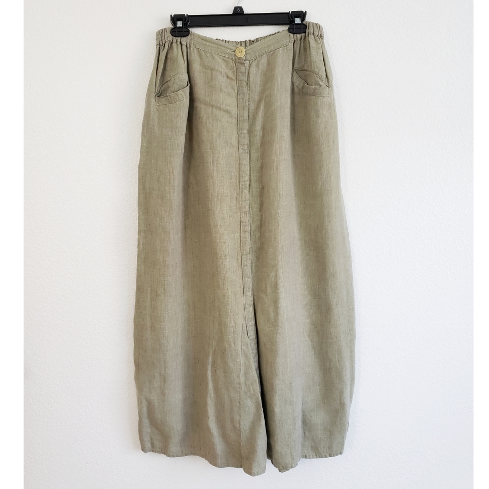Flax Green Line Maxi Button Down Skirt Lagenlook